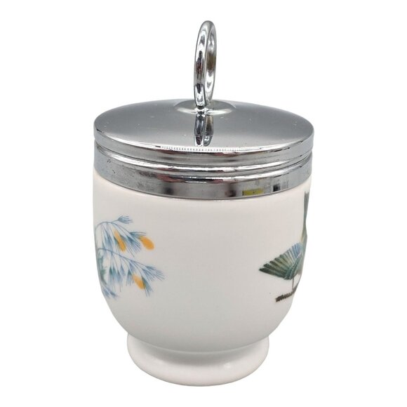 Royal Worcester Birds Egg Coddler Porcelain With Chrome Lid 3.5" Made in England - Picture 4 of 11